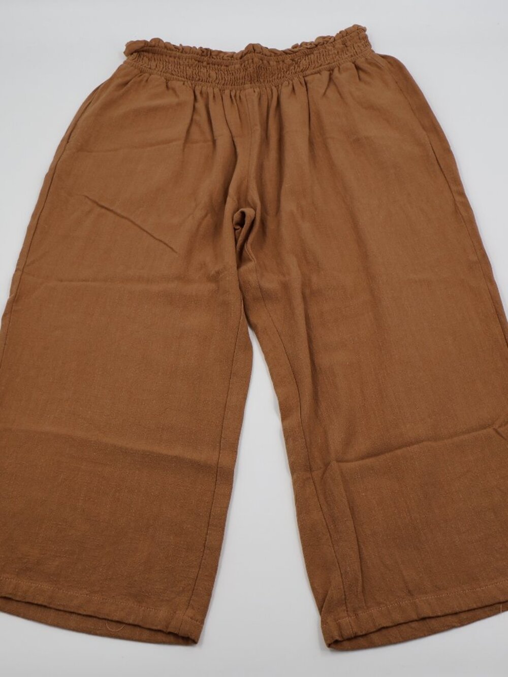 Unbranded Wide Leg‎ Pants Women Large Brown Linen Blend Smocked Paperbag Waist